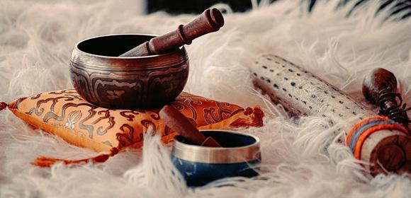 Tibetan bowl and shamanic healing tools